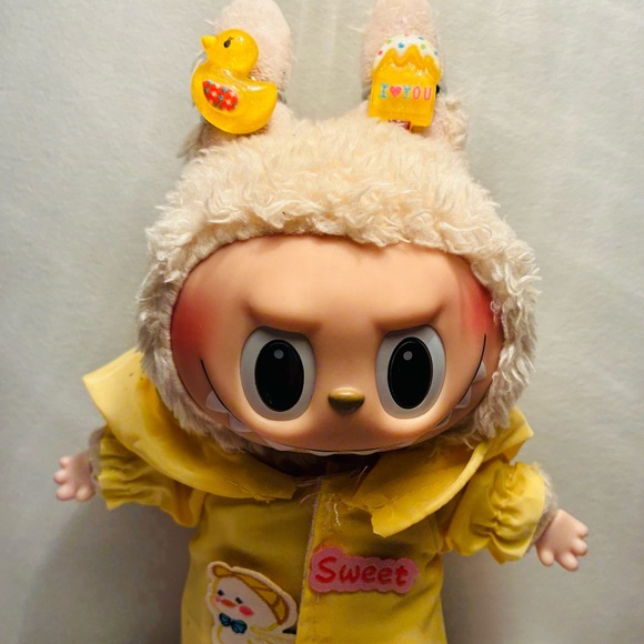 Labubu raincoat with rain boots and handmade earrings cute fun accessory - Picture 1 of 2